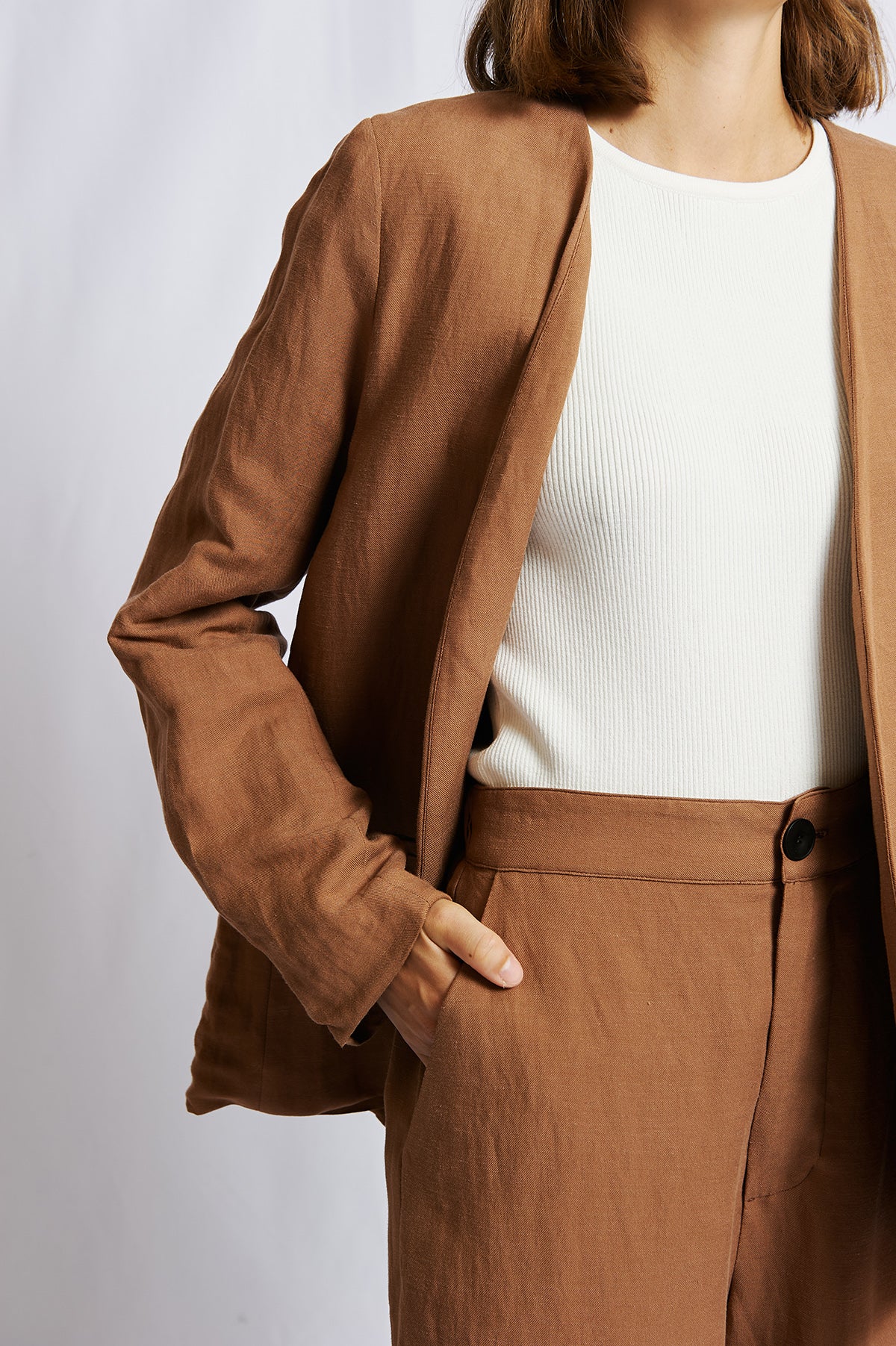 SARA LINEN TROUSERS, BROWN