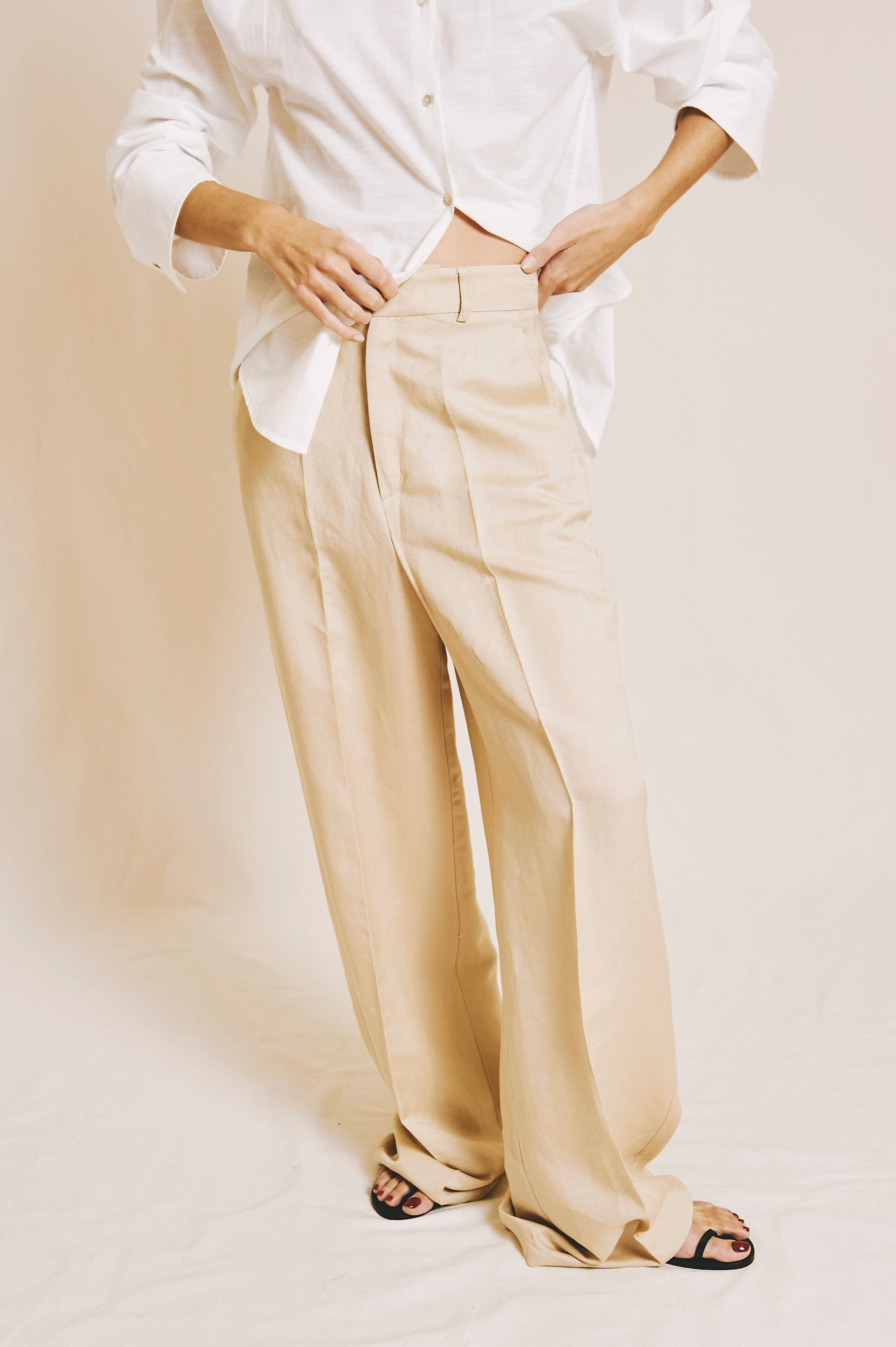 Anette Beige Linen Pants