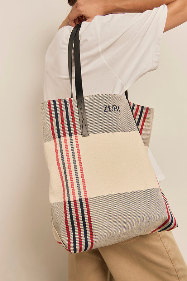 TOTE CUADROS ROJO Y AZUL